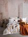 Nuit Des Rêves Luxe satijnen quilt cover set (135 x 200 cm), 100% katoen, 210 draadcount | Inclusief 1 kussensloop (80 x 80 cm) | Machine wasbaar, elegant wit, oranje en bruin design