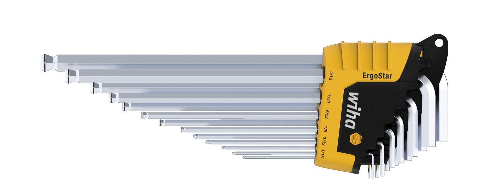 Stiftsleutelset - Zeskantkogelkop - 14-delig - Inch - Mat verchroomd