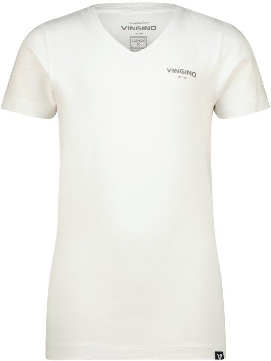 Vingino Basic V-Neck T-shirt voor Jongens van Biologisch Katoen in Wit (Maat 98-104)