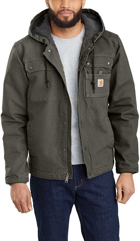 Carhartt 103826 Relaxed Fit Washed Duck Sherpa-Lined Utility Jacket - Mosgroen - L
