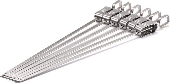 Räucherphorie Grillspiesen van roestvrij staal, robuuste sjasliekspiesen met trekker, 6 x lange spiesen