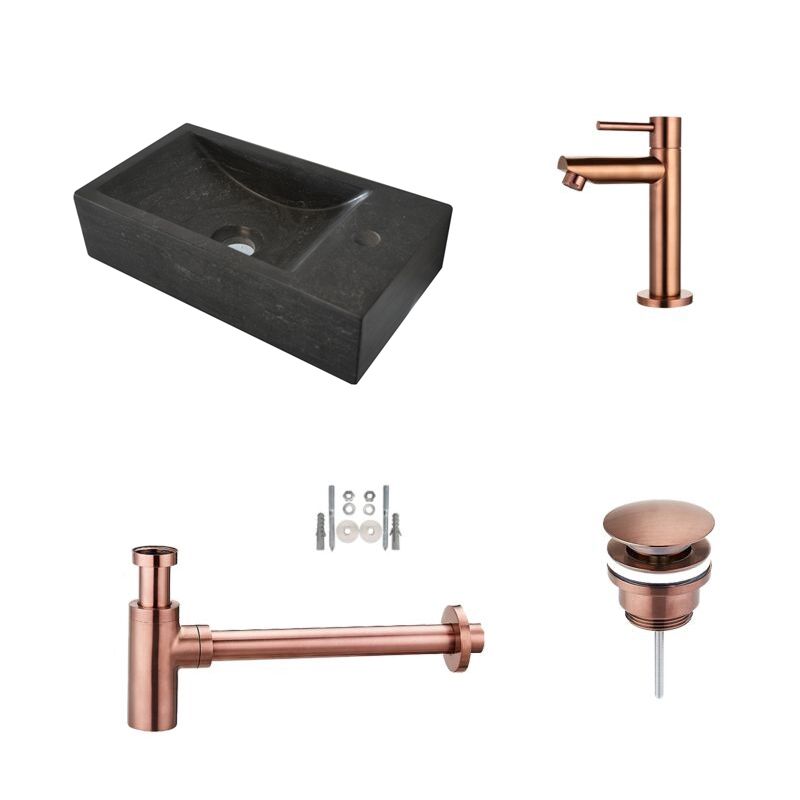 Badkamerplanet Fonteinset Hardstenen Recto Mini Brons 36x18x10 cm - Kraangat Links