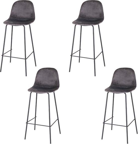 Urban Living set van 4 IMA barstoelen grijs fluweel zwart metalen frame