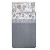 PENSIERI DELICATI Beddengoedset voor Frans bed, 100% katoen, 120 x 200 cm, inclusief hoeslaken, dekbedovertrek en 1 kussensloop, gemaakt in Italië, motief: ballonnen in beige