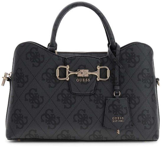 GUESS Janie Logo Girlfriend Satchel Coal Logo donkergrijs schoudertas