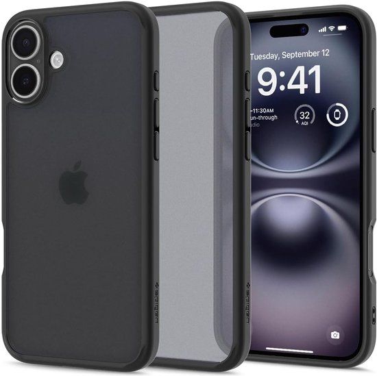 Spigen Ultra Hybrid Hoesje Geschikt voor Apple iPhone 16 Plus - Back Cover met Air Cushion - Frost Zwart