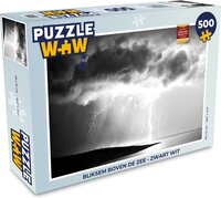 MuchoWow Puzzel Bliksem boven de zee - zwart wit - Legpuzzel - Puzzel 500 stukjes