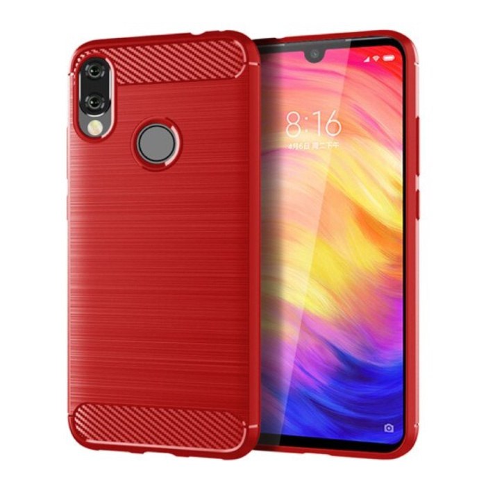 Stuff Certified® Stuff Certified® Xiaomi Redmi 8 Hoesje - Carbon Fiber Textuur Shockproof Case TPU Cover Rood