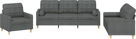 vidaXL 3-delige Loungeset met kussens stof donkergrijs