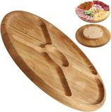 KADAX Serveerbord, draaiplateau van natuurlijk hout, Ø 33,5 cm, draaiplateau met vakken, serveerborden voor chips en dip, snackborden voor het serveren van vlees (eikenhout)