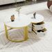 Pangivo Tables Basses Gigognes Rondes MDF Effet Marbre Blanc et Doré avec 2 Tiroirs, Lot de 2