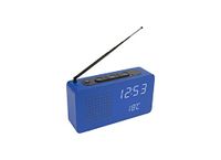 Fisura - Radiowekker, klok, draagbare desktopradio, digitale wekker met radio, 17,7 x 4,5 x 9 cm, materiaal: hout (Blauw)