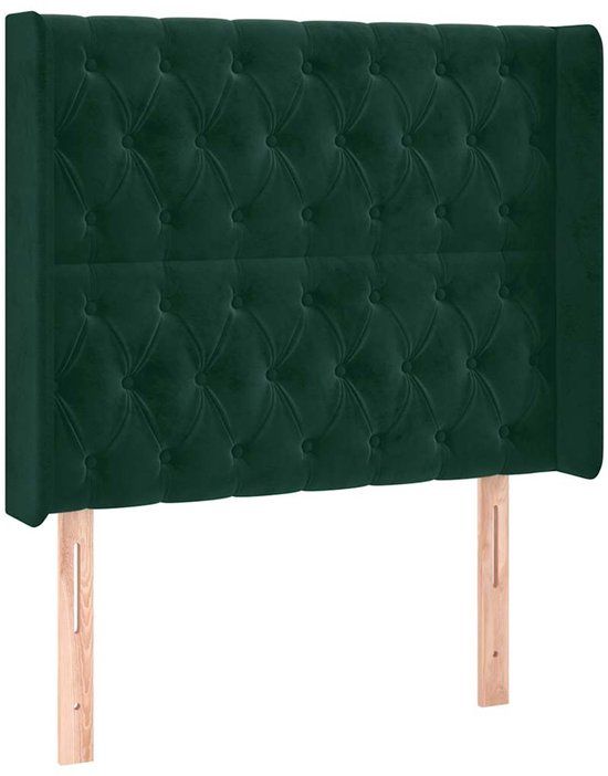 vidaXL Hoofdbord met randen fluweel donkergroen 93x16x118/128 cm