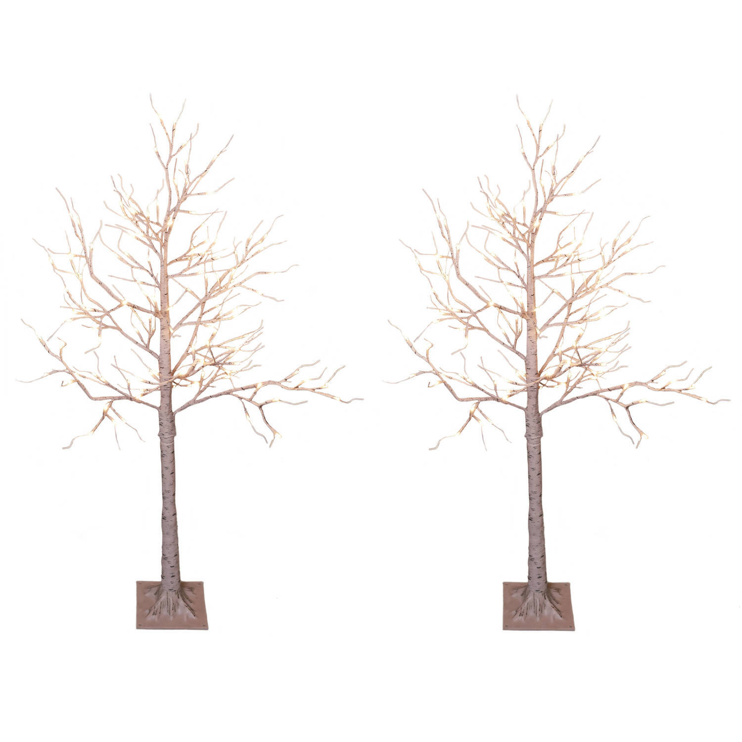 Lumineo 2x stuks verlichte figuren witte lichtboom/metalen boom/berkenboom met 120 led lichtjes 130 cm - kerstverlichting figuur