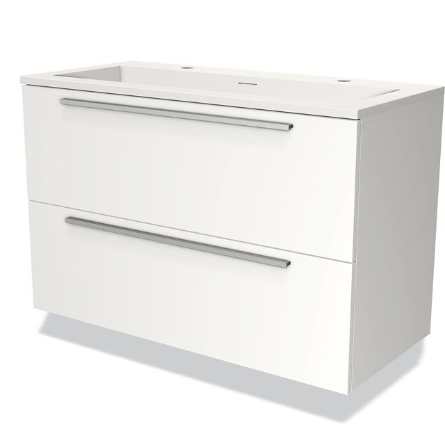 Maxaro Badkamermeubel 100cm Modulo Mat Wit 2 Lades Vlak Wastafel Solid Surface