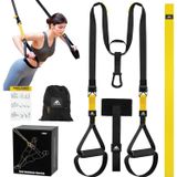 TRX Suspension trainer - 7 basisoefeningen - Verstelbare riemen - Zwart - Voor thuis en buiten