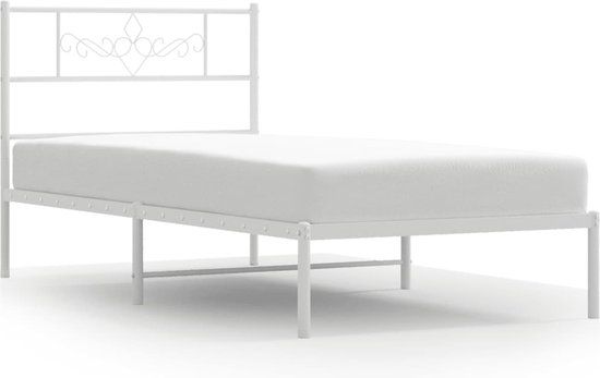 vidaXL Bedframe met hoofdbord zonder matras metaal wit 75x190 cm