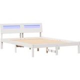 Blanc Lit Double Lit Adulte Cadre De Lit Avec Tête De Lit 140 X 190 Cm Pin Massif