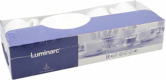 Luminarc Carine Kopje met Schotel - Set van 12 - 22 cl - Wit