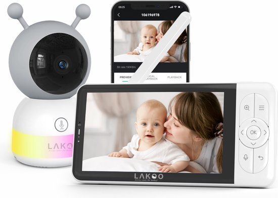 Lakoo® BabyGuard Pro 6T - Babyfoon met Camera en app - Babyfoon met monitor - 1080P HD-resolutie - White Noise - wifi - Uitbreid baar - nachtzicht - Gratis app - Terugspreekfunctie - Tempratuurweergave - Meest verkochte