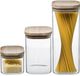 5Five Set van 3x voedsel voorraadpotten - glas met houten deksel - 500 ml - 1000 ml - 1800 ml - luchtdichte deksel