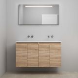 On-Line Badkamermeubelset - 120 cm - Voorgemonteerd - Greeploos 4 Deuren - Acryl Wastafel - Kraangat naar Keuze - Spiegel met LED-Verlichting - Eiken