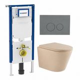 Geberit QeramiQ Dely Toiletset - 36.3x51.7cm - Geberit UP720 inbouwreservoir - rimless - diepspoel - 35mm zitting - softclose - bedieningsplaat licht grijs - ronde knoppen - mat beige