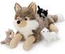 Loup géant en peluche, avec 3 petits loups, doux et moelleux