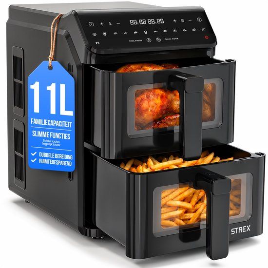 Strex Airfryer Dubbele Mand 11L XXL Heteluchtfriteuse 2500W
