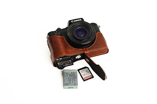 TP Originele Handgemaakte Echt Lederen Half Camera Case Tas Cover voor Canon G1X Mark III - Rufous