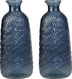 H&S Collection Bloemenvaas Livorno - 2x - Gerecycled glas - blauw transparant - D13 x H31 cm