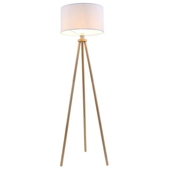 BRILONER Retro Staande Lamp - Wit - Hout - E27 - Ø 45,5 cm