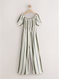 Next Dames Jumpsuit met blote schouder en wijde pijpen - Crème