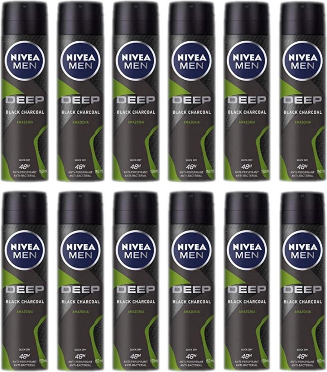 Nivea MEN Deep Amazonia Deodorant Spray / Anti Transpirant - JUMBOPAK - 12 x 150 ml