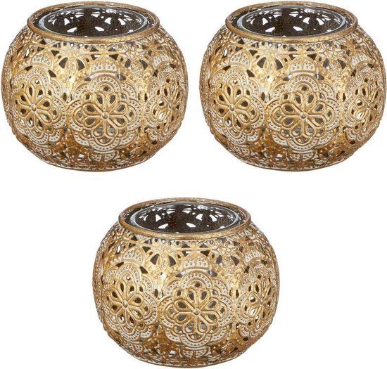 3x Gouden waxinelicht / theelicht houder met glas 7 cm - Merkloos