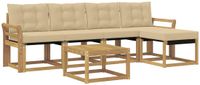 vidaXL - Bank loungeset - 5 zitplekken - Wit en Beige - Acacia hout