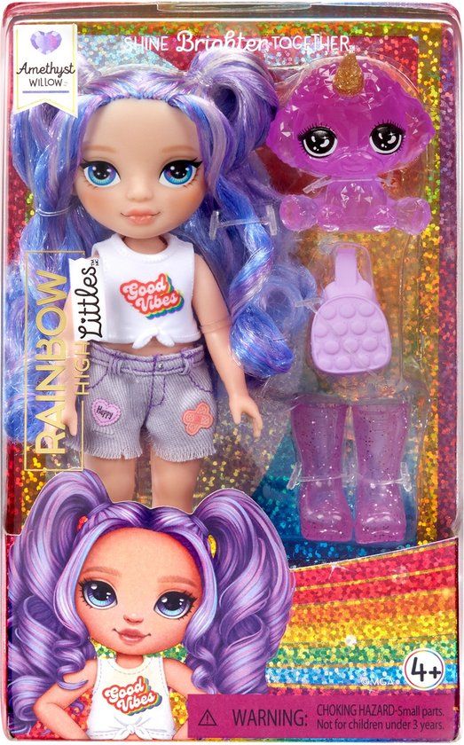 Rainbow High Littles minipop - Amethyst Paars - 14 cm Pop met Handtas en Magische Hond - 4+ jaar