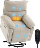 HOMCOM Relaxfauteuil met opstahulp vibratiemassage warmte crèmewit | Elektrische TV-fauteuil met ligfunctie, USB, afstandsbediening, rustfauteuil chenille-uitstraling, woonkamer
