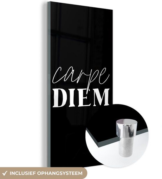 MuchoWow® Glasschilderij 20x40 cm - Carpe diem - Quotes - Foto op glas - Acrylaat - Multicolor