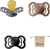 BIBS Supreme Fopspenen - Maat 1 (0-6 maanden) - Latex - Dark Oak, Iron, Black + Monkiezz speenzakje - 4 stuks