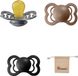BIBS Supreme Fopspenen - Maat 1 (0-6 maanden) - Latex - Dark Oak, Iron, Black + Monkiezz speenzakje - 4 stuks