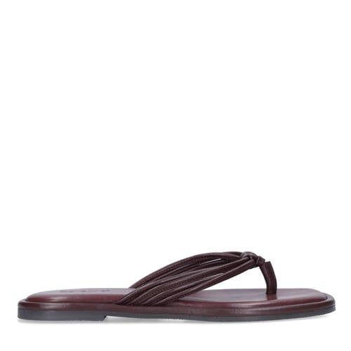 Sacha leren teenslippers bordeaux