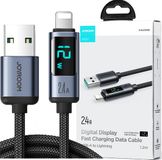 JOYROOM Lightning - USB A 2.4A 1,2m kabel met LED-display Joyroom S-AL012A16 - zwart