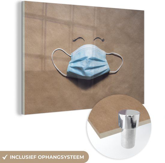 MuchoWow® Glass Painting 150x100 cm - Acrylic Glass Painting - Flat lay face mask - Photo on glass - Paintings