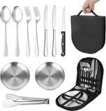 Set de couverts de camping sans marque pour 1-2 personnes, 10 pièces, acier inoxydable, multicolore