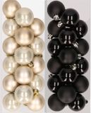 Decoris Kaemingk B.V. Kleine kerstballen - 32x st - champagne en zwart - D4 cm - kunststof - kerstversiering