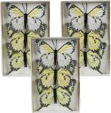 Othmar Decorations Papillons décoratifs sur clip - 9x - jaune clair - 12 x 8 cm - objet de décoration hobby