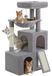 StarTech Kartonnen krabpalen voor katten in huis - Meerlaags kattenhuis - 104 cm hoog - 4 niveaus - 2 ruime holletjes - Sisal krabpalen - Met kattenspeelgoed - Grijs