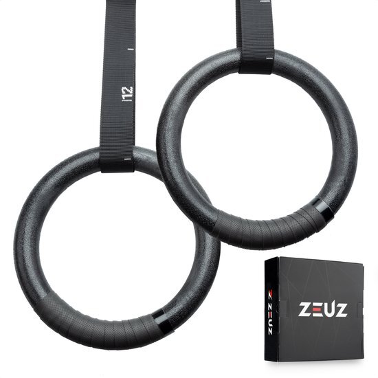 ZEUZ ZEUZ® ABS Turnringen voor Fitness, Crossfit & Calisthenics – Gymnastiek Ringen – Krachttraining – Incl. Ophangbanden & Antislip Tape - Zwart