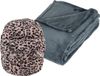 Apollo - Fleece deken blauwgrijs 125 x 150 cm met voetenwarmer slof cheetah one size
